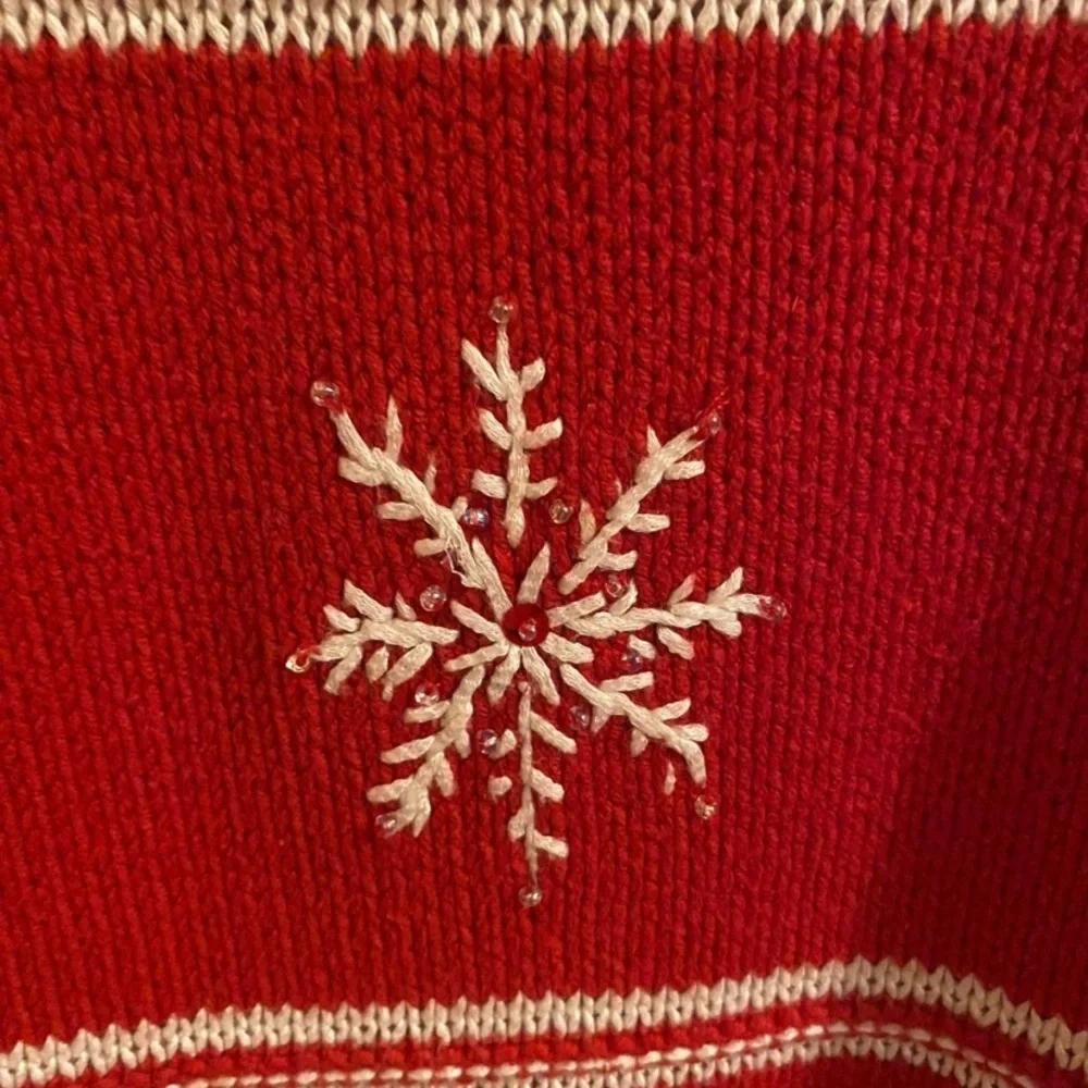 vintage 90s lizclaiborne red Christmas sweater snowflakes beading clearance sale